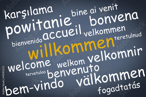 Illustration: willkommen in vielen sprachen willkommen in vielen sprachen