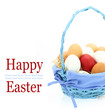 Red Easter egg among fresh eggs in the basket