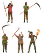 Illustration: A set of five angry villagers with pitchforks A set of five angry villagers with pitchforks