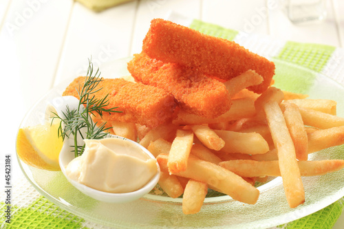 Photo: Fried fish fingers and French fries Fried fish fingers and French fries