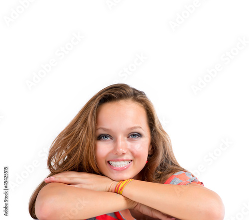 Photo: Teenage Girl on a White Background. Teenager Teenage Girl on a White Background. Teenager