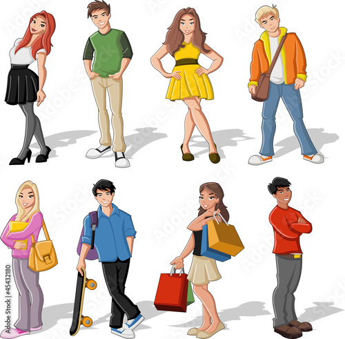 Vector: Group of colorful cartoon children. Teenagers. Group of colorful cartoon children. Teenagers.