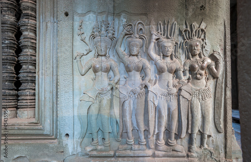 Photo: Apsara dancers, bas-relief of Angkor, Cambodia Apsara dancers, bas-relief of Angkor, Cambodia