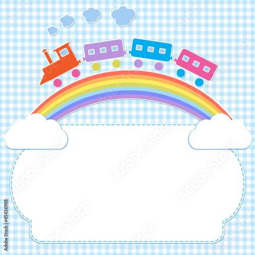 Vector: Frame with colorful train on rainbow Frame with colorful train on rainbow