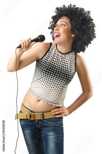 Photo: Woman with afro haircut on white Woman with afro haircut on white