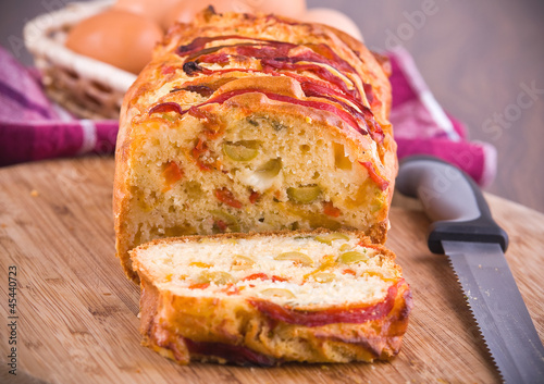 Photo: Bell pepper and olive loaf. Bell pepper and olive loaf.