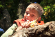 Happiness boy under tree - autumn