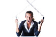 Female helpdesk operator on white