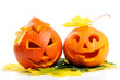 Two orange halloween pumpkins Jack O Lanterns