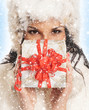 Young and beautiful woman holding a nice Christmas present over