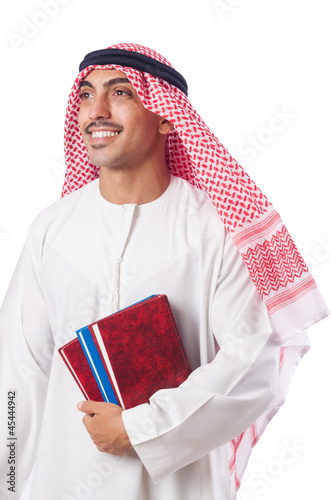 Photo: Arab with books on white Arab with books on white