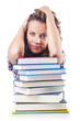 Foto: Student with lots of books on white Student with lots of books on white