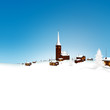 Winterlandschaft, Winter, Dorf, Bergdorf, blauer Himmel, Schnee