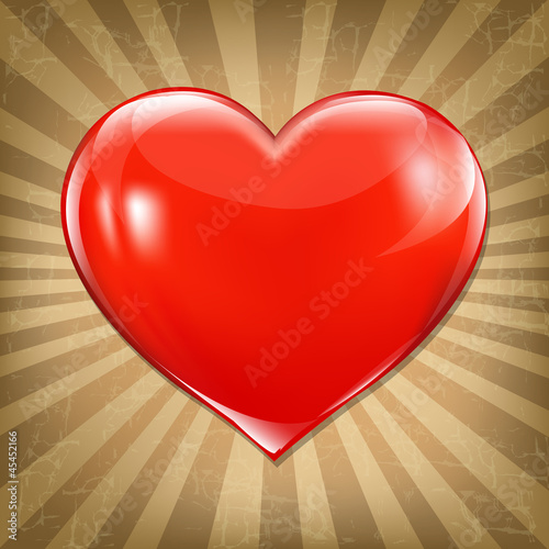 Vector: Vintage Poster With Red Heart Vintage Poster With Red Heart