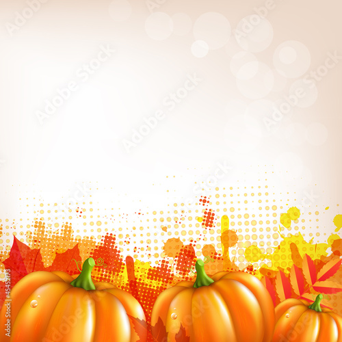 Vector: Orange Autumn Leafs And Pumkins Border Orange Autumn Leafs And Pumkins Border