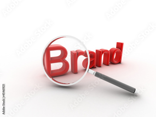 Illustration: The word Brand under a magnifying glass illustrating marketing a The word Brand under a magnifying glass illustrating marketing a