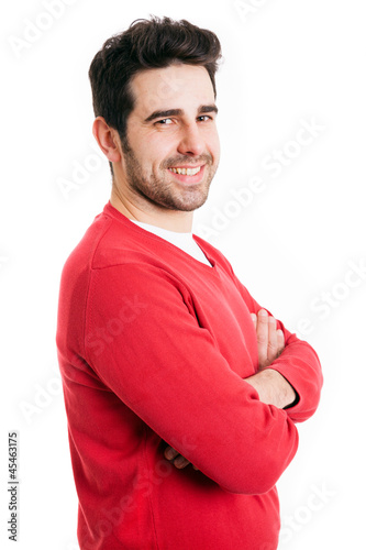 Photo: Smiling young casual man portrait, isolated on white Smiling young casual man portrait, isolated on white