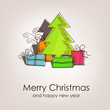 Vector: Christmas card with colorful christmas tree and gifts Christmas card with colorful christmas tree and gifts