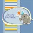 baby boy birthday card with elephant and balloons