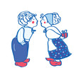 Delft blue kissing pair card with present
