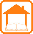 yellow sign in frame with home and open book
