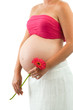 Close up of pregnant woman's tummy with flower.