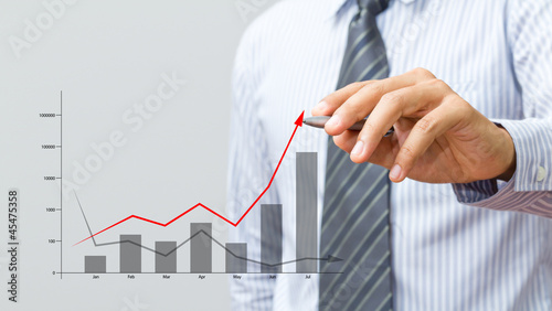 Photo: Business hand drawing a growth graph Business hand drawing a growth graph