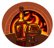Glass of brandy and bottle