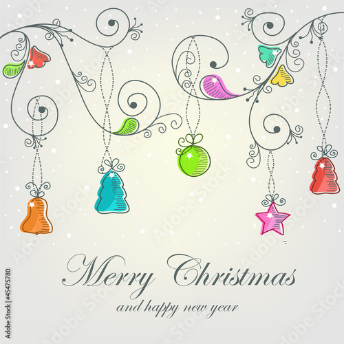 Vector: Beautiful Christmas card with Christmas decorations Beautiful Christmas card with Christmas decorations