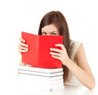 ashamed student girl covering face book