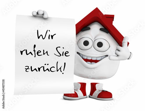 Illustration: Kleines 3D Haus Rot - Wir rufen sie zurück! Kleines 3D Haus Rot - Wir rufen sie zurück!