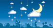 cute cartoon night cityscape