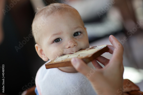 Photo: Toddler eating toast Toddler eating toast
