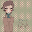 cute tea background with illustrated girl
