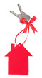 Red paper house with keys and a bow