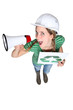 Woman with recycle poster shouting into megaphone