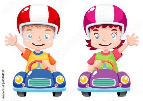 Vector: illustration of Kids raced on toy car illustration of Kids raced on toy car