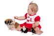 small child with a dog on a white background
