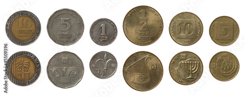 Photo: Israeli Coins Isolated on White Israeli Coins Isolated on White