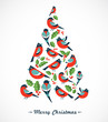 Christmas tree with birds and holly leafs