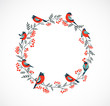 Christmas wreath with birds and ashberry