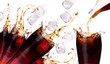 Fresh coke background with ice