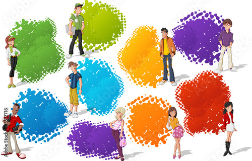 Vector: Colorful template for brochure with cool cartoon young people Colorful template for brochure with cool cartoon young people