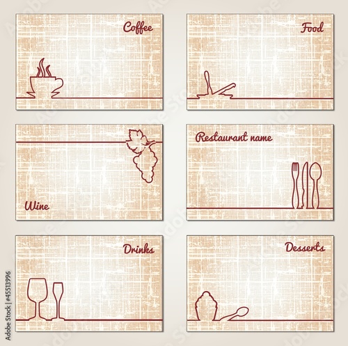 Vector: Set of 6 business cards. For cafe and restaurant Set of 6 business cards. For cafe and restaurant