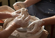 Pottery with throwing wheel