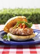 Mediterranean burger with tomato caper relish