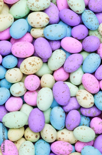 Photo: Brightly coloured chocolate eggs Brightly coloured chocolate eggs