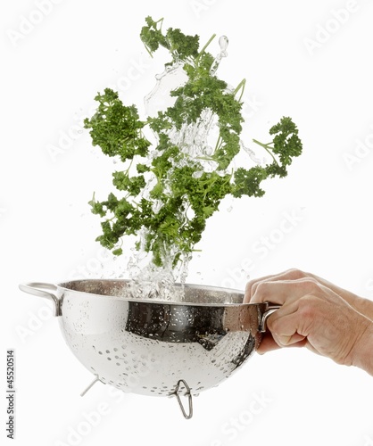 Photo: Parsley being washed Parsley being washed