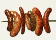 Various grilled sausages on a skewer