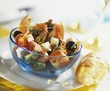 Tomato, mussel, feta and olive salad
